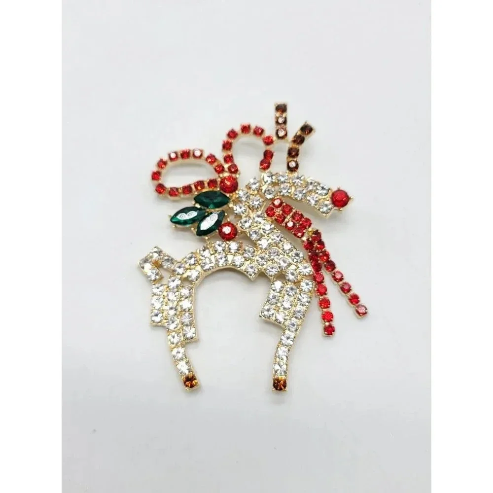 High Quality Signed Large Multi-Color Rhinestone Christmas Reindeer Brooch